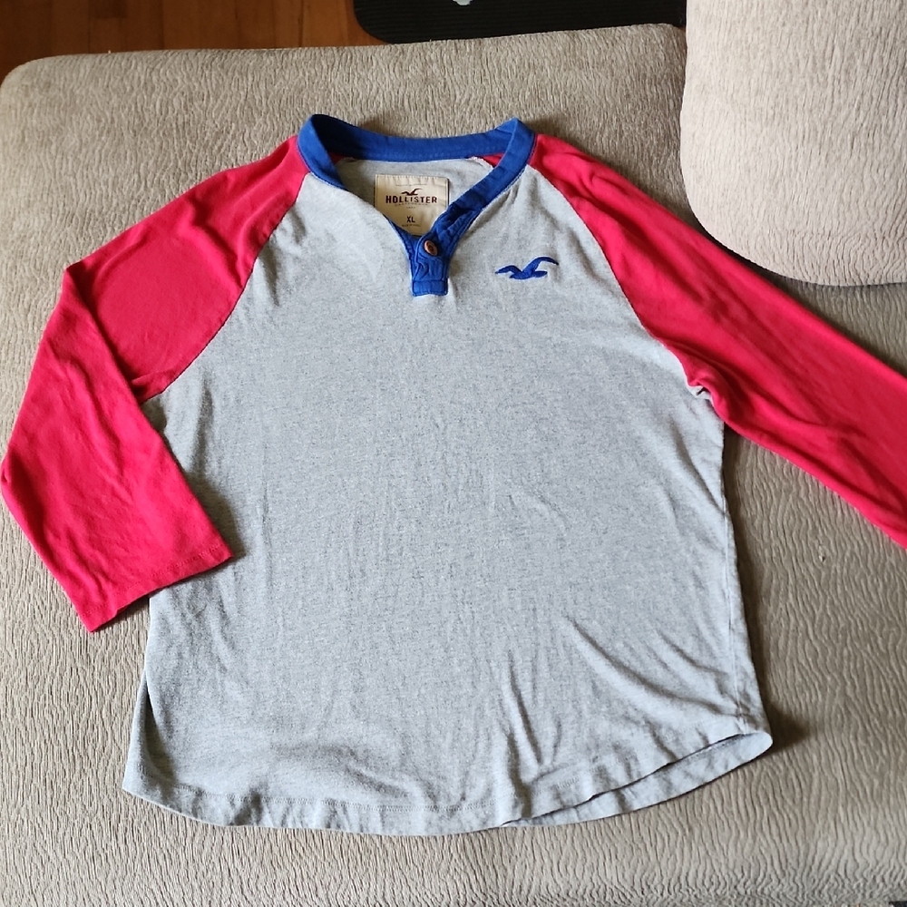 Hollister Kids Gray and Red Long Sleeve Tee